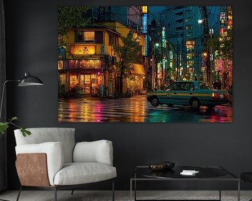 picturesque Japan street scene in the evening or night by Egon Zitter