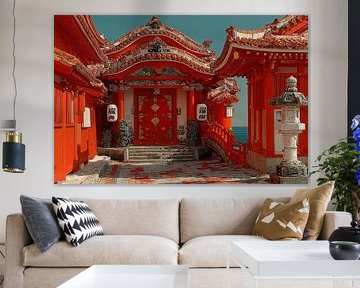 picturesque Japan red temple