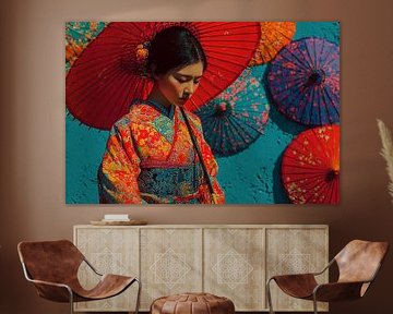picturesque Japan woman with parasols by Egon Zitter
