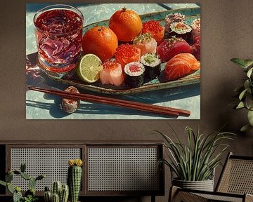picturesque Japan fruit sushi drinks