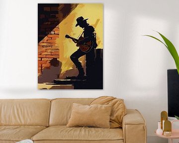Cowboy-Gitarrist Wandkunst - Rustikale Western-Musiker Silhouette Druck für Land Dekor