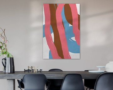 Colorful abstract lines in pink, brown, blue on linen. by Dina Dankers