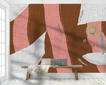 Abstrakte Formen und Linien in Rosa und Braun auf Leinen. von Dina Dankers
