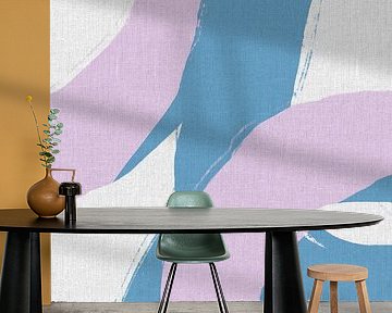 Abstrakte Formen und Linien in Pastellfarben auf Leinen. Rosa und Blau von Dina Dankers