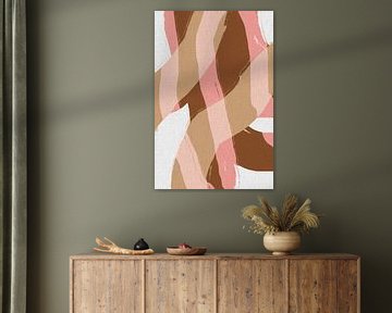 Formes et lignes abstraites dans des couleurs pastel sur du lin. Rose et marron sur Dina Dankers