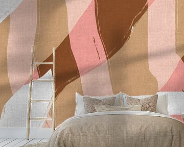 Abstrakte Formen und Linien in Pastellfarben auf Leinen. Rosa und braun von Dina Dankers