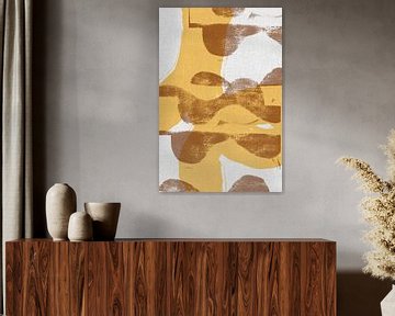 Formes et lignes abstraites dans des couleurs pastel sur du lin. Jaune et marron. sur Dina Dankers