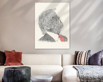 Krabbelportret van een man met rode stropdas