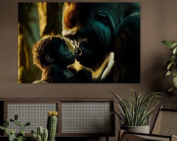Tender bond between gorilla and cub