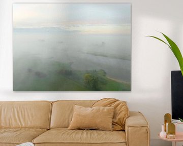 Misty river IJssel overhead aerial view during autumn by Sjoerd van der Wal Photography