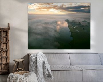 Misty river IJssel overhead aerial view during autumn by Sjoerd van der Wal Photography