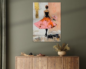 Orange Dress Gold Background
