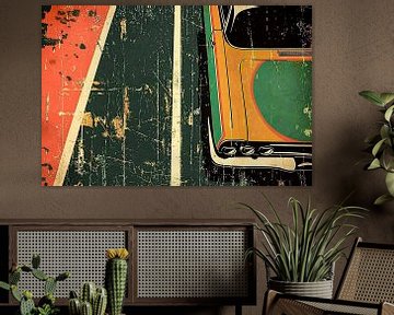 Retro-Auto auf buntem Hintergrund von Art & Soul Creations