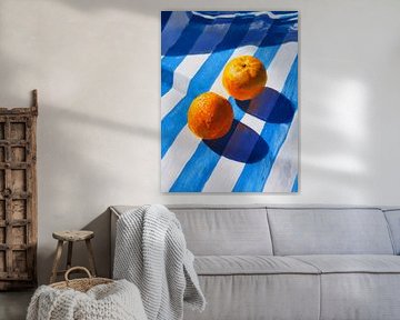 Summer oranges on striped canvas