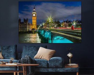 LONDEN Big Ben en Westminster Bridge bij nacht van Melanie Viola