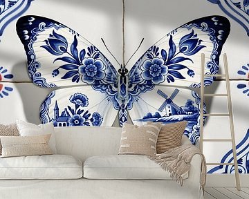 Delfter Blau Schmetterling auf Classic Fliesen 2 von Studio Ypie