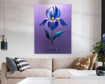 Metallisch Glänzende Blaue Irisblüte mit Text