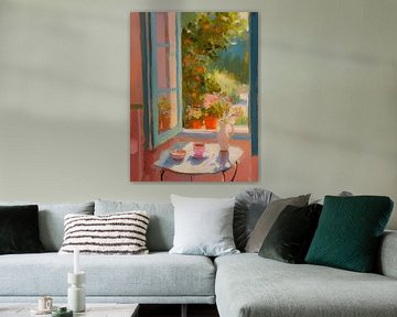 Zomers uitzicht door een open raam van But First Framing