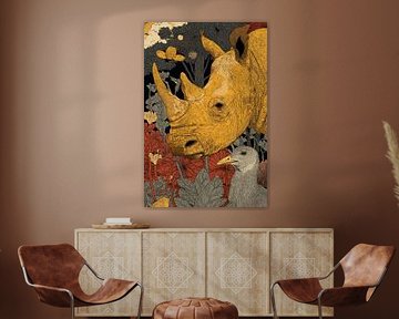 Neushoorn Illustratie in Botanische Compositie