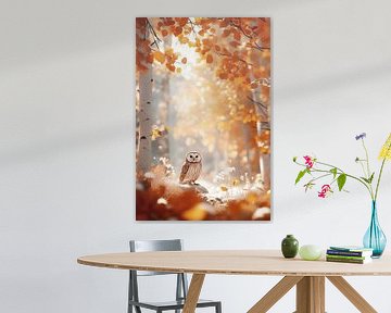 Eule im Wald im Herbst