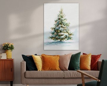 Sfeervolle aquarel kerstboom in winterse stilte van But First Framing