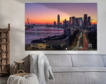De skyline van Rotterdam tijdens een schitterende zonsondergang van MS Fotografie | Marc van der Stelt
