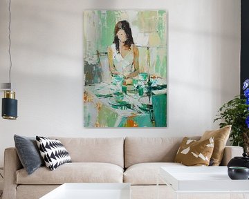 Vrouw Aan Tafel | Vrouw Groen van Kunst Kriebels