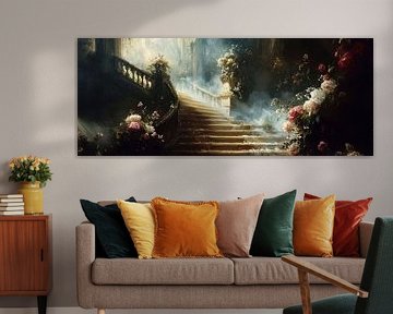 Floral staircase | Romantic Roses on Stairs by ARTEO Paintings