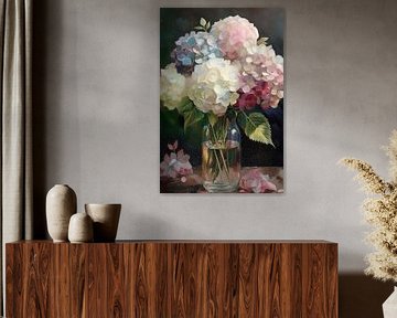 Hydrangea's in glass vase