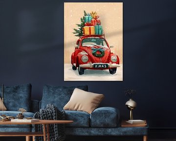 Vintage kerstkever vol cadeaus – sfeervolle winterillustratie van But First Framing