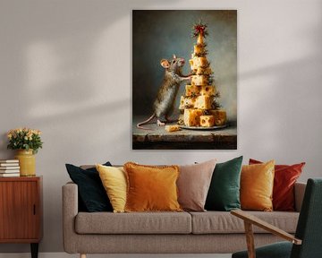 Kerstfeest voor een muis met kaasboom