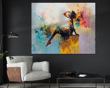 Vrouw met Kleurige Achtergrond van Kunst Kriebels