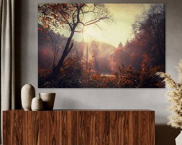 Herfstzonsopgang bij de rivier van Dirk Wüstenhagen