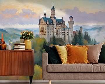 Neuschwanstein Castle Painting Landscape by MIROKKU