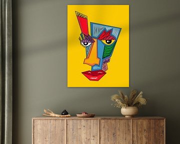 Abstract Face Art on Yellow Background by Kelly R Hayes