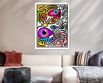 Colorful Eyes in Abstract Black Lines by Kelly R Hayes