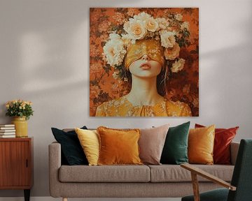 Blumen Frau | Junge Frau Orange Blume von Blickfänger Gemälde