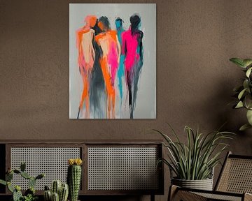Groep mensen met heldere kleuren van Kunst Kriebels