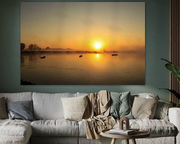 Zonsopkomst Looveer mistig Nederrijn van Chantal Touw