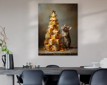 Kersttafel vol kaas – een muisje in feeststemming
