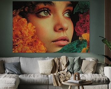 art woman with flowers