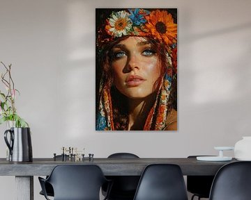 kunst vrouw met bloemen print van Egon Zitter