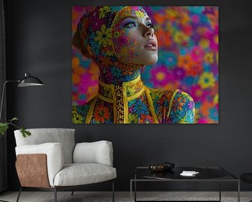 kunst vrouw met bloemen print van Egon Zitter