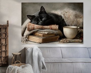 Boeken en Dromen – Katten herfst stilleven vol gezelligheid van Joriali fotografie en schilderijen