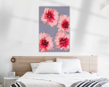 Romantic floral in pink and red colors on warm lilac by Dina Dankers