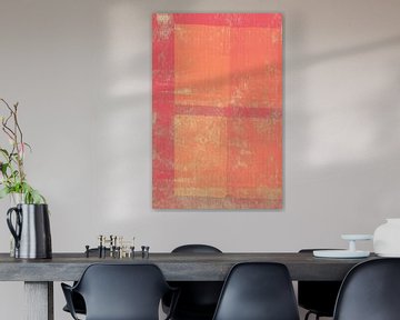 Modern abstract. Kleurrijk schilderij in neonroze, warm oranje en beige van Abstract Minimalist Art