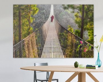 Pont suspendu avec 2 moines au Népal.