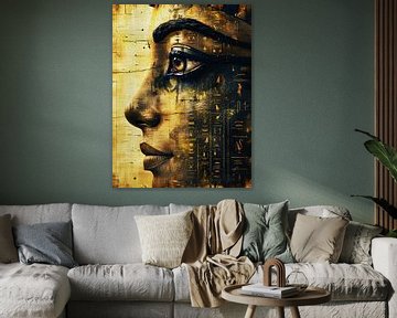 Gouden Egyptische Farao Muurkunst - Oude Geschiedenis Canvas Print van Ramy Salah Hefny