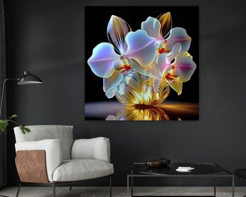 Glas Kunst - Orchideen Blüten in Vase