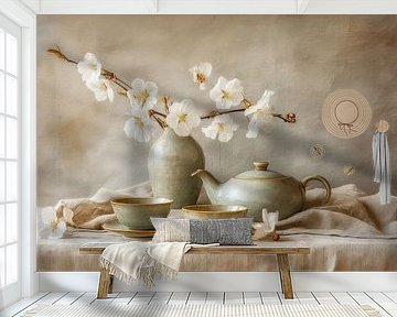 Japanse Theeset met Bloesem - Tijdloos Stilleven van Joriali fotografie en schilderijen